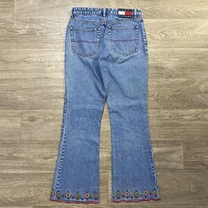 Vintage Tommy Hilfiger Jeans Y2K‎ Flare Floral Flower Embroidered 7 30 X 31 Pink